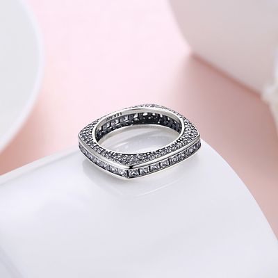 Noble 925 Silver Ring-Square Cubic Zircon Inlaid-Classic Ring-Fashion Silver Jewelry