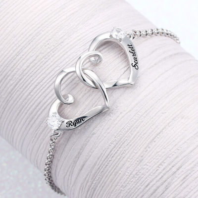 1.9X1.7cm 0.35oz Double Heart Ankle Bracelet unisex Engraved Name Bracelet ODM