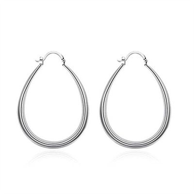 Platinum Plated Smooth Circle 14k Gold Hoops 30×21mm For Women Lady