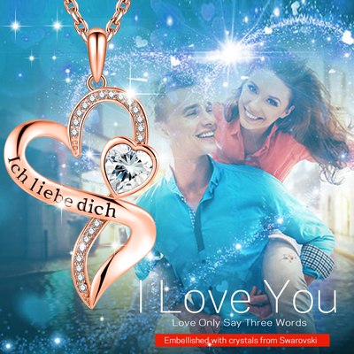 Rose Gold Crystal Double Heart Necklace 18in 0.29oz Austrian crystal Crystals Rhodium Plated