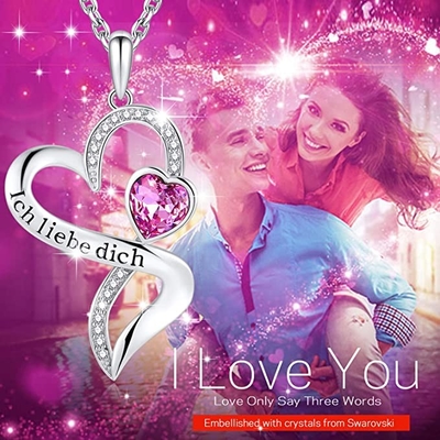 925 Sterling Silver Personalized Double Heart Necklace Rhodium Plated Austrian crystal Crystals