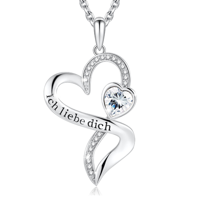 Girls' Double Heart Infinity Necklace 925 Sterling Silver White Austrian crystal Crystal