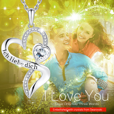 Girls' Double Heart Infinity Necklace 925 Sterling Silver White Austrian crystal Crystal