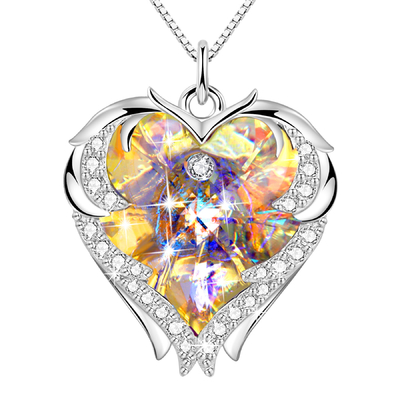 18 Inch 8.2 Gifts For Mom From Daughter Big Heart Necklace With Austrian crystal Yellow Crystal Necklace For Girlfriend