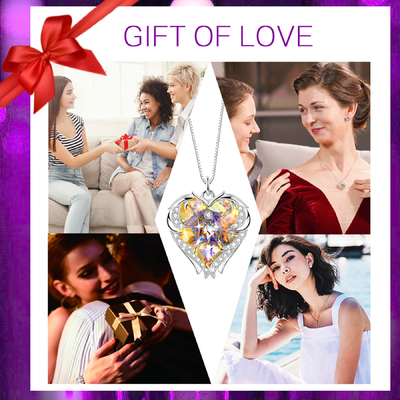 18 Inch 8.2 Gifts For Mom From Daughter Big Heart Necklace With Austrian crystal Yellow Crystal Necklace For Girlfriend