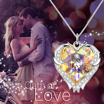 18 Inch 8.2 Gifts For Mom From Daughter Big Heart Necklace With Austrian crystal Yellow Crystal Necklace For Girlfriend
