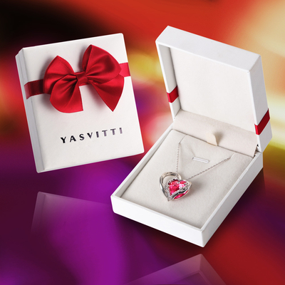 Lead Free Sterling Silver Heart Pendant Necklace 1.18x0.98in Austrian crystal Pink Crystal