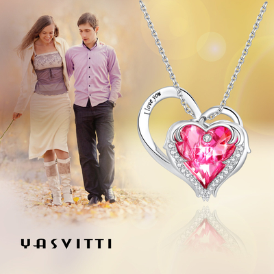 Lead Free Sterling Silver Heart Pendant Necklace 1.18x0.98in Austrian crystal Pink Crystal