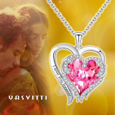 1.18x0.98in Double Heart Shape Pendant Silver Plated With Austrian crystal Crystals